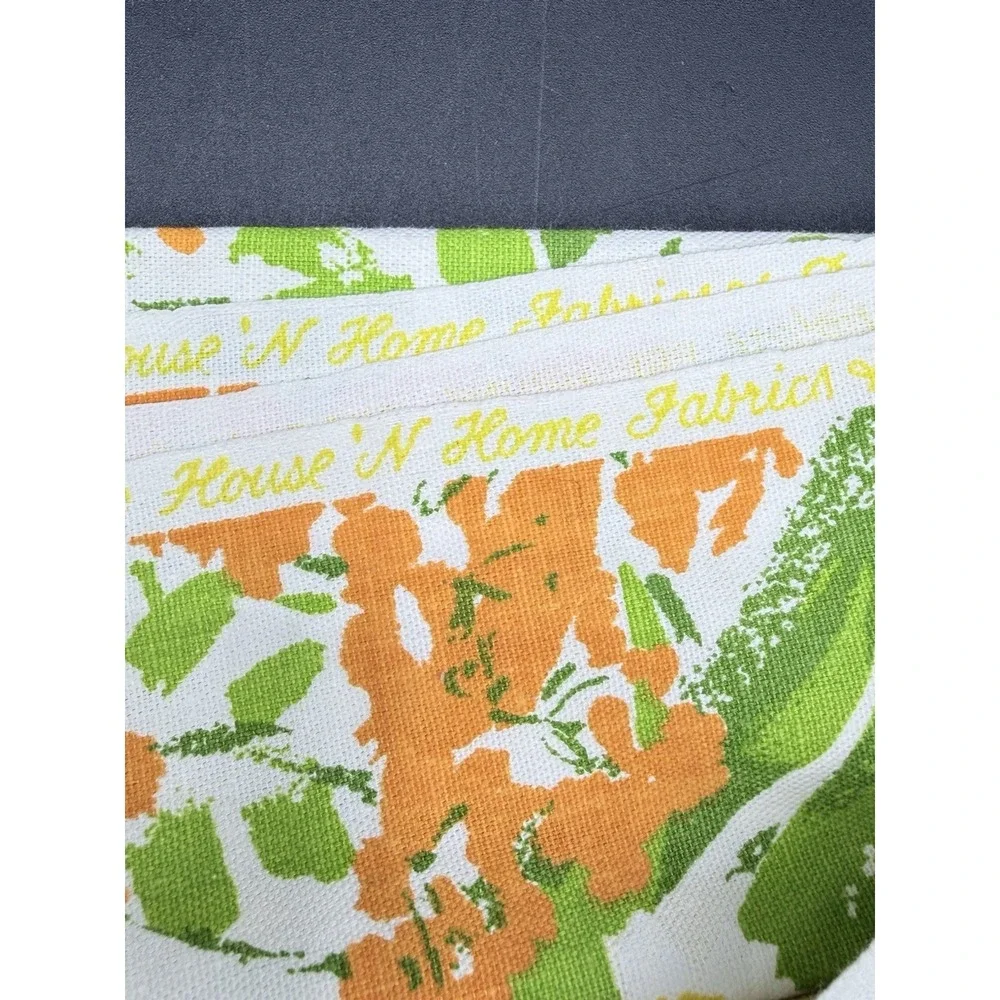 Vtg House N Home Fabric 45x67 Screen Print Floral Yellow Green MCM 70s Retro